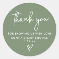 Sage Green Minimalist Modern Boho Baby Shower Classic Round Sticker
