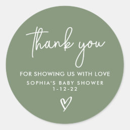Sage Green Minimalist Modern Boho Baby Shower Classic Round Sticker