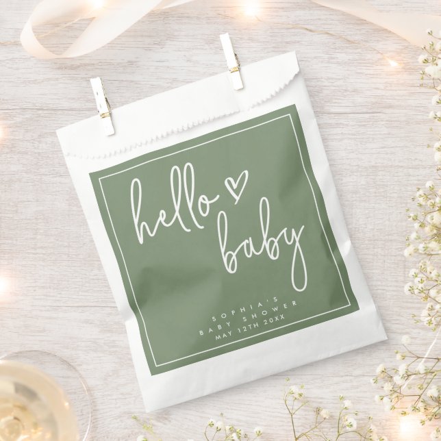 Sage Green Minimalist Modern Boho Baby Shower Favor Bag (Clipped)