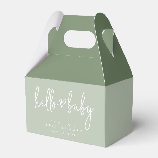 Sage Green Minimalist Modern Boho Baby Shower Favor Boxes (Front Side)