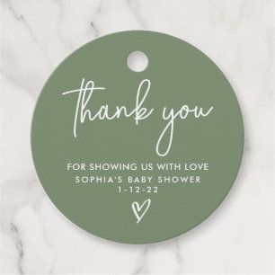Sage Green Minimalist Modern Boho Baby Shower Favor Tags