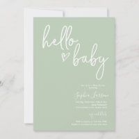 Sage Green Minimalist Modern Boho Baby Shower Invitation