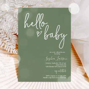 Sage Green Minimalist Modern Boho Baby Shower Invitation