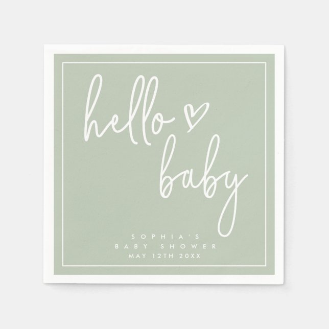 Sage Green Minimalist Modern Boho Baby Shower Napkins (Front)