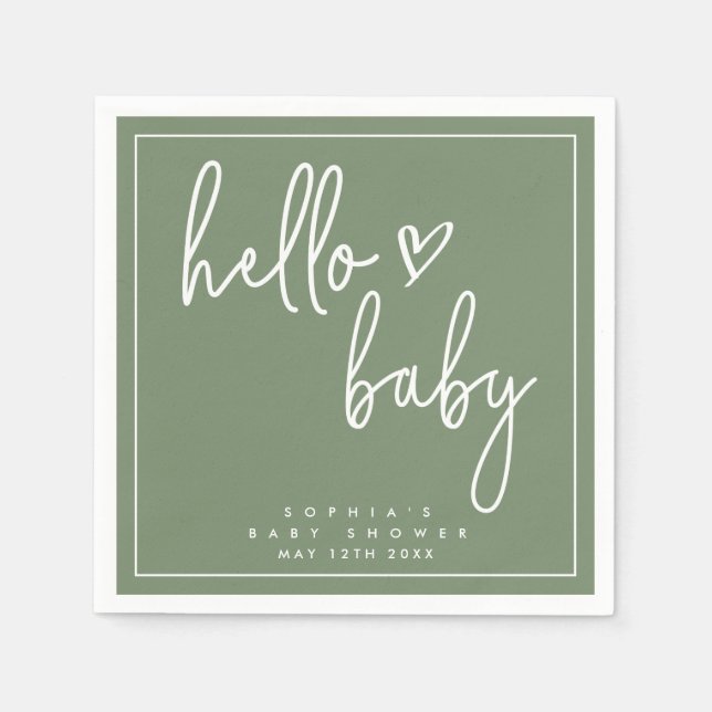 Sage Green Minimalist Modern Boho Baby Shower Napkins (Front)