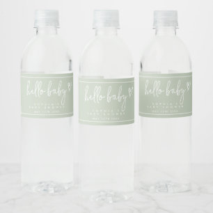 Sage Green Minimalist Modern Boho Baby Shower Water Bottle Label