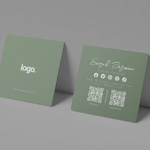 Sage Green Minimalist Modern Influencer Scannable Square Business Card