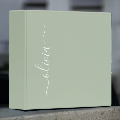 Sage Green Minimalist Modern Monogram Elegant 3 Ring Binder