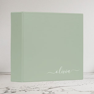 Sage Green Minimalist Modern Monogram Elegant 3 Ring Binder