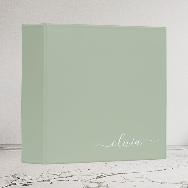Sage Green Minimalist Modern Monogram Elegant 3 Ring Binder (Creator Uploaded)