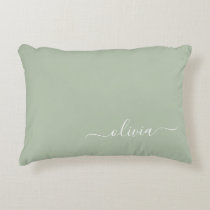 Sage Green Minimalist Modern Monogram Elegant  Accent Pillow