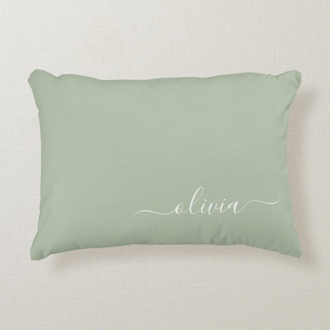 Sage Green Minimalist Modern Monogram Elegant  Accent Pillow (Front)