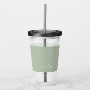 Sage Green Minimalist Modern Monogram Elegant Acrylic Tumbler