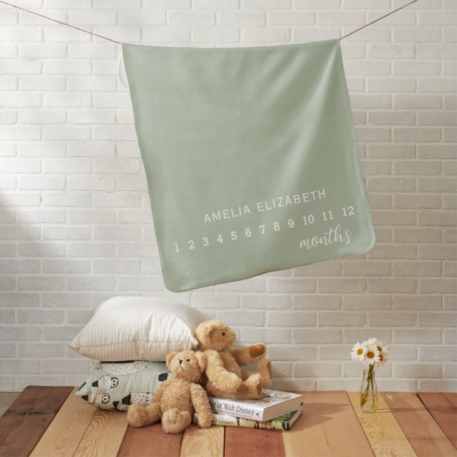 Sage Green Minimalist Modern Monogram Elegant  Baby Blanket (In Situ)