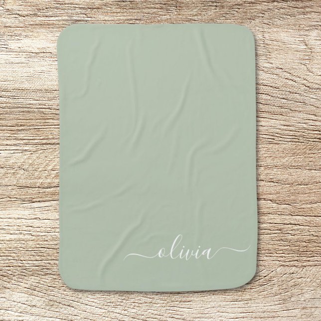 Sage Green Minimalist Modern Monogram Elegant  Baby Blanket (Creator Uploaded)