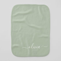 Sage Green Minimalist Modern Monogram Elegant Baby Burp Cloth