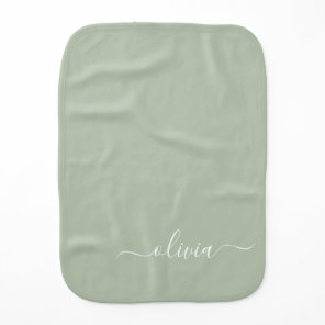 Sage Green Minimalist Modern Monogram Elegant Baby Burp Cloth
