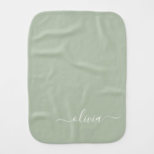 Sage Green Minimalist Modern Monogram Elegant Baby Burp Cloth