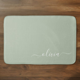 Sage Green Minimalist Modern Monogram Elegant  Bath Mat