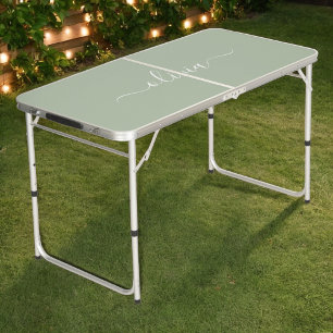 Sage Green Minimalist Modern Monogram Elegant  Beer Pong Table