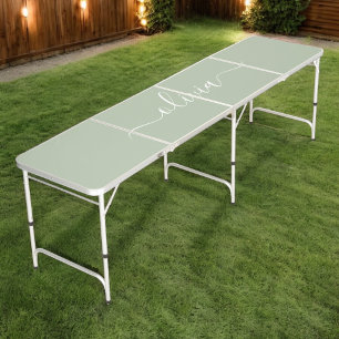 Sage Green Minimalist Modern Monogram Elegant  Beer Pong Table