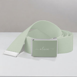Sage Green Minimalist Modern Monogram Elegant Belt