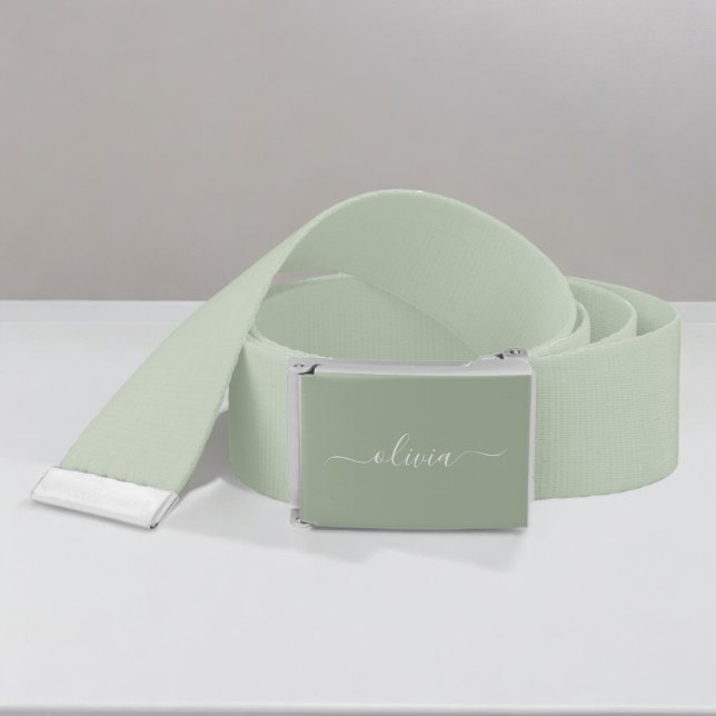 Sage Green Minimalist Modern Monogram Elegant  Belt (Creator Uploaded)