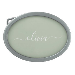 Sage Green Minimalist Modern Monogram Elegant Belt Buckle