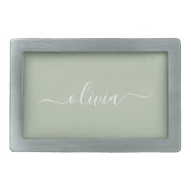 Sage Green Minimalist Modern Monogram Elegant  Belt Buckle