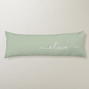Sage Green Minimalist Modern Monogram Elegant Body Pillow