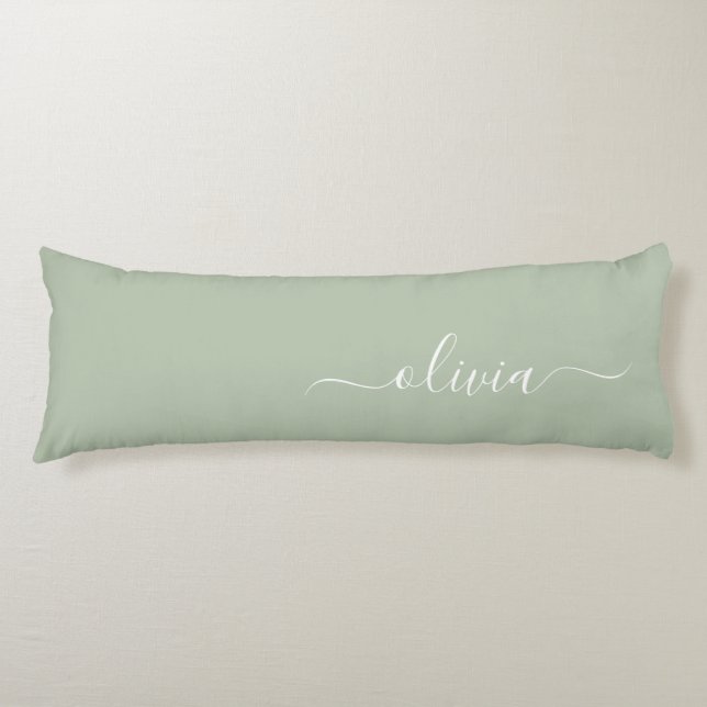 Sage Green Minimalist Modern Monogram Elegant Body Pillow (Front)