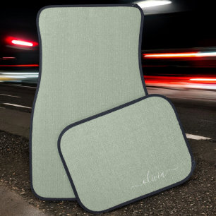 Sage Green Minimalist Modern Monogram Elegant Car Floor Mat