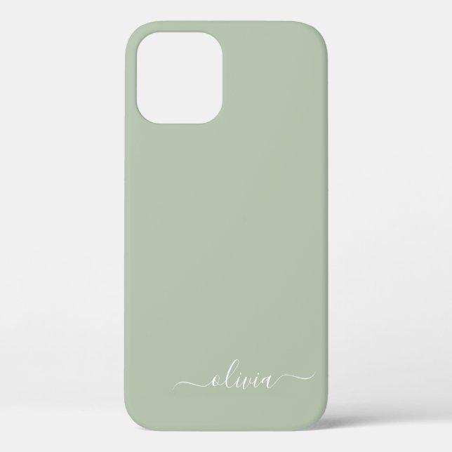 Sage Green Minimalist Modern Monogram Elegant Case-Mate iPhone Case (Back)