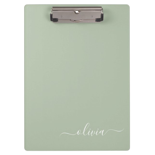Sage Green Minimalist Modern Monogram Elegant Clipboard (Front)