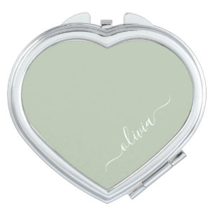 Sage Green Minimalist Modern Monogram Elegant Compact Mirror