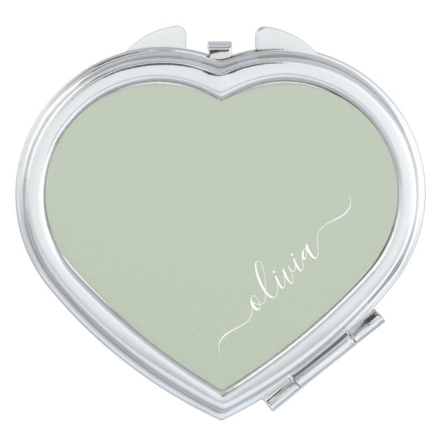 Sage Green Minimalist Modern Monogram Elegant Compact Mirror (Front)