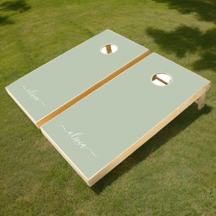 Sage Green Minimalist Modern Monogram Elegant  Cornhole Set