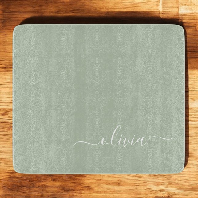 Sage Green Minimalist Modern Monogram Elegant  Cutting Board (Creator Uploaded)