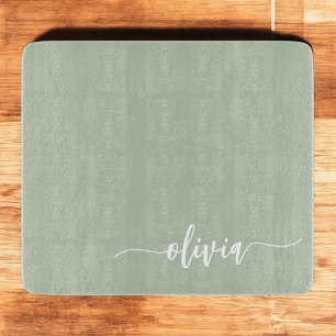 Sage Green Minimalist Modern Monogram Elegant Cutting Board