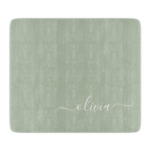 Sage Green Minimalist Modern Monogram Elegant  Cutting Board