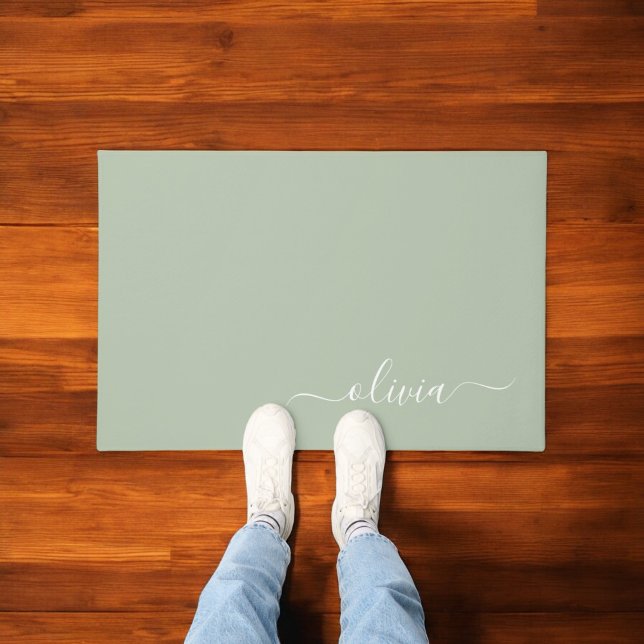 Sage Green Minimalist Modern Monogram Elegant  Doormat (Creator Uploaded)
