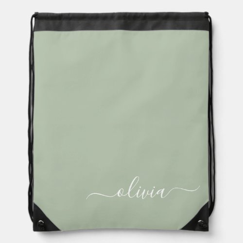 Sage Green Minimalist Modern Monogram Elegant Drawstring Bag