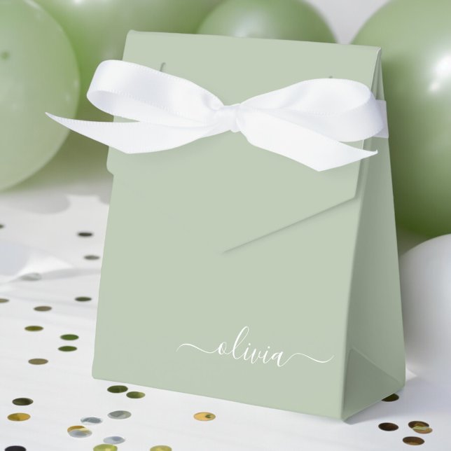 Sage Green Minimalist Modern Monogram Elegant Favor Boxes (Creator Uploaded)