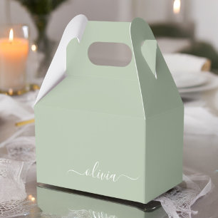 Sage Green Minimalist Modern Monogram Elegant Favor Boxes
