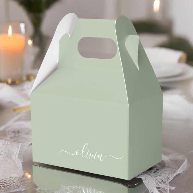 Sage Green Minimalist Modern Monogram Elegant  Favor Boxes (Creator Uploaded)