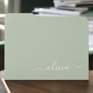 Sage Green Minimalist Modern Monogram Elegant File Folder
