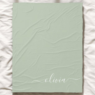 Sage Green Minimalist Modern Monogram Elegant Fleece Blanket