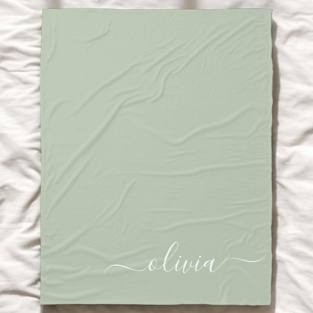 Sage Green Minimalist Modern Monogram Elegant  Fleece Blanket (Creator Uploaded)