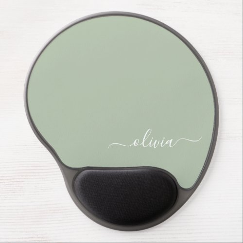 Sage Green Minimalist Modern Monogram Elegant Gel Mouse Pad