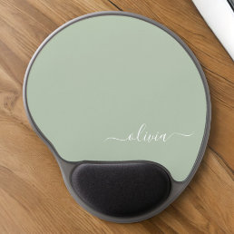 Sage Green Minimalist Modern Monogram Elegant Gel Mouse Pad